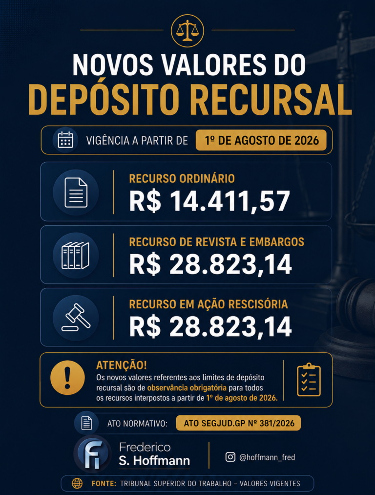 NOVOS VALORES DO DEPÓSITO RECURSAL